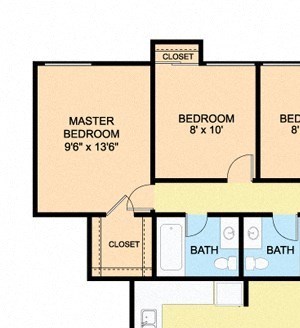 4 Bedroom Floor Plan 827 Square-Foot 4 Bedroom Floor Plan at River Pointe Apartments, ZPM, Fort Washington, Maryland